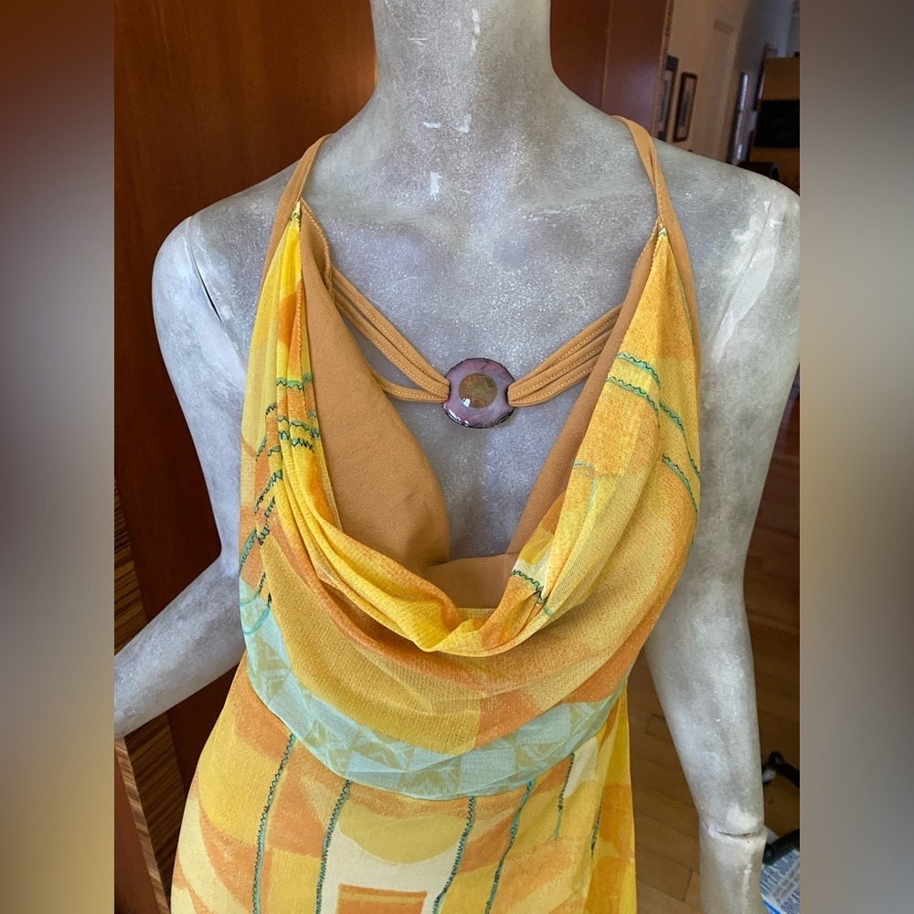 Stunning Legatte vintage yellow orange aqua mesh dress NWT US 12 Made in Italy